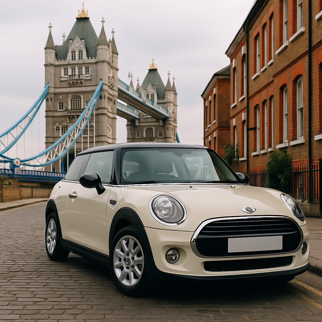 Mini Cooper by Tower Bridge