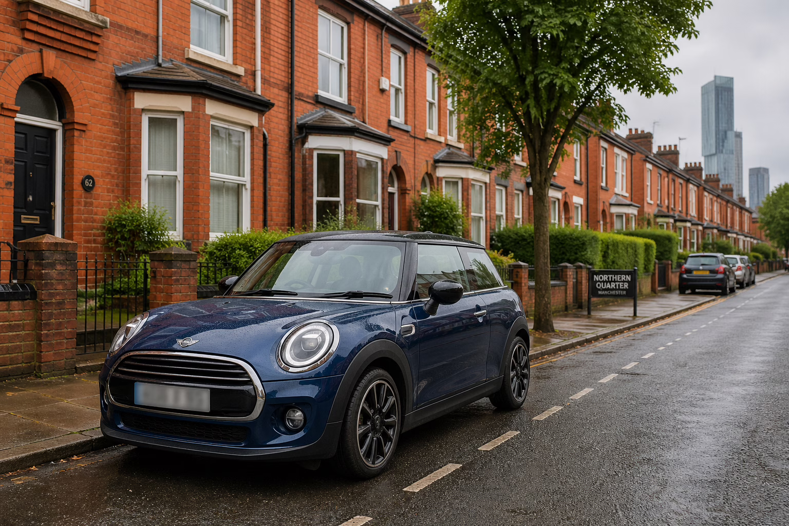 Mini parked on a residential street in Manchester UK